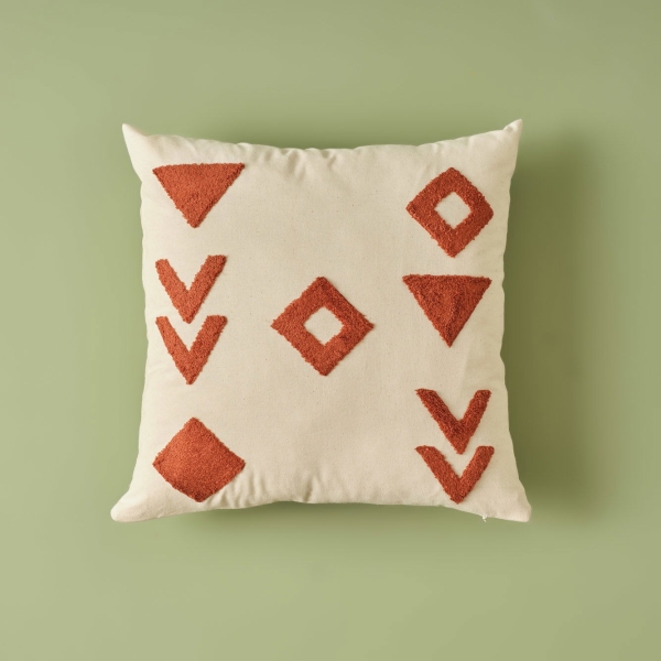 Hieroglyph Cotton Filled Cushion 45 x 45 cm - Tile / Beige