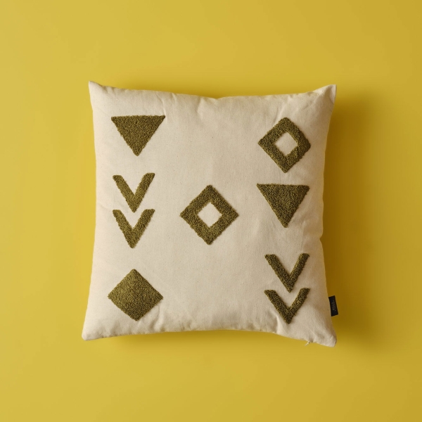 Hieroglyph Cotton Filled Cushion 45 x 45 cm - Khaki / Beige