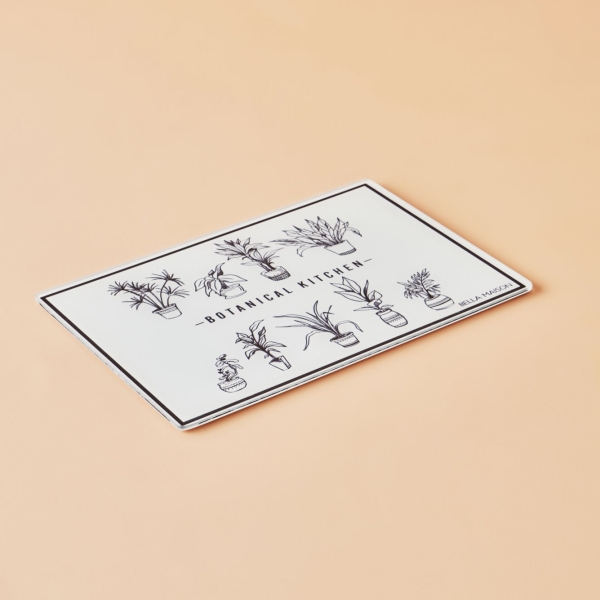 Botanical Glass Cutting Board 30 x 20 cm - Black / White