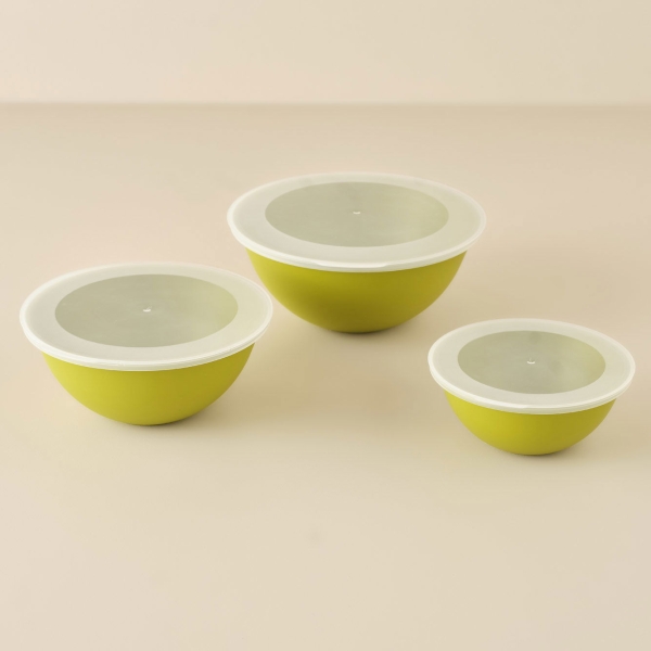 3 Pieces Grego Bowl Set with Lid 25.6 x 25.6 x 19.1 cm - Green