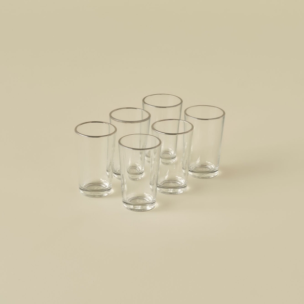 6 Pieces Premium Coffee Side Water Glass 100 ml - Silver / Transparent