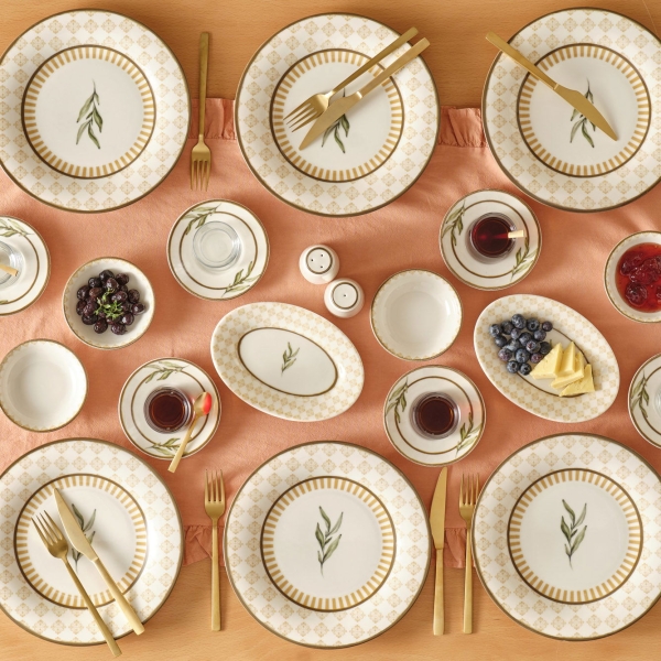 26 Pieces Fiona Porcelain Breakfast Set - Brown / Beige / White