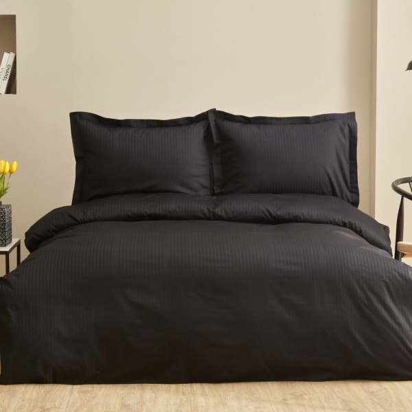 3 Pieces Unique Cotton Satin Single Duvet Cover Set 160 x 220 cm - Black