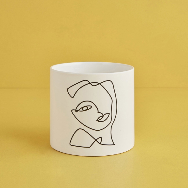 Face Ceramic Pot 14.5 x 15 cm - White