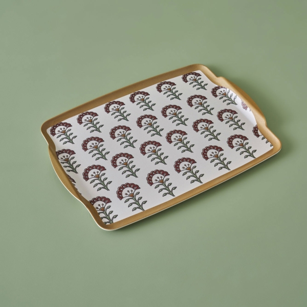 Indian Melamine Tray 42 x 31 cm - Mustard / White / Green