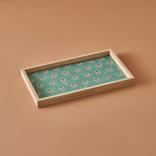 Indian Wood Tray 22 x 37 cm - Green / Beige / Brown