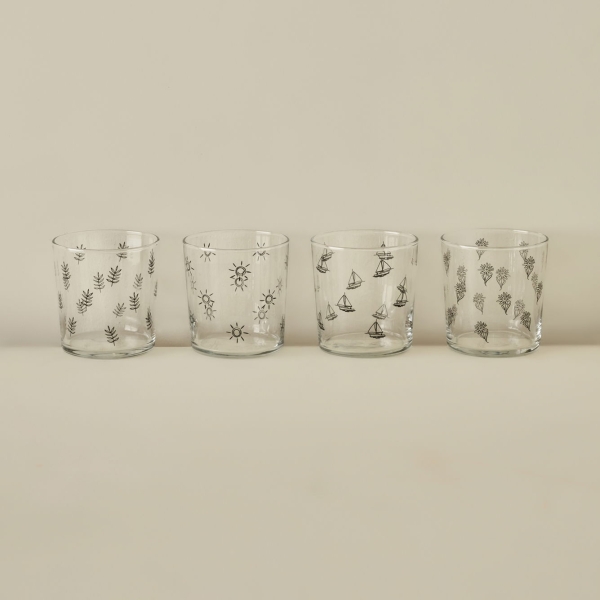 4 Pieces Simple Glass Cup Set 380 ml - Black