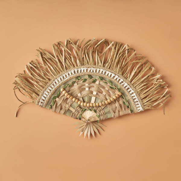 Ethnic Fan Wall Decoration 50 x 32 cm - Beige / Green