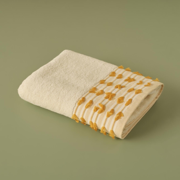 Tassel Cotton Bath Towel 90 x 150 cm - Yellow / Beige