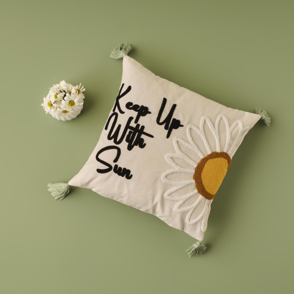 With Sun Cotton Filled Cushion 43 x 43 cm - Cream