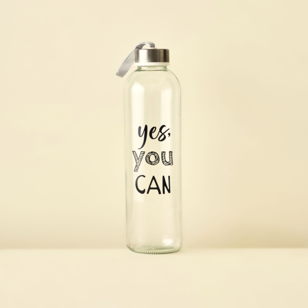 Yes You Can Glass Water Bottle 750 ml - Black