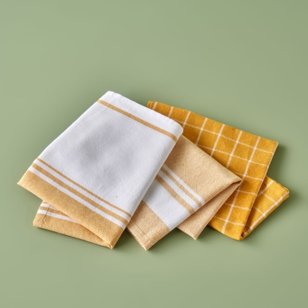 3 Pieces Juno Drying Towel Set 45 x 65 cm - Mustard / White