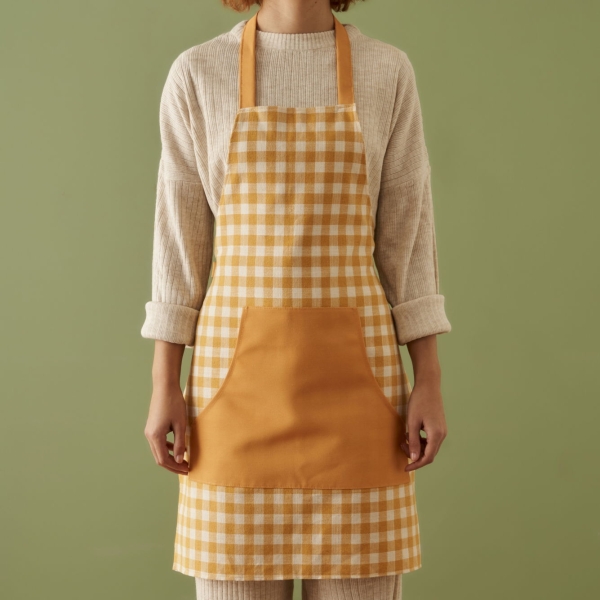 Pavia Cotton Apron 77 x 54 cm - Mustard / White