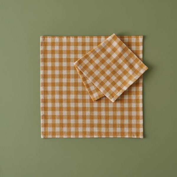 Pavia Cotton Napkin 40 x 40 cm - Mustard / White