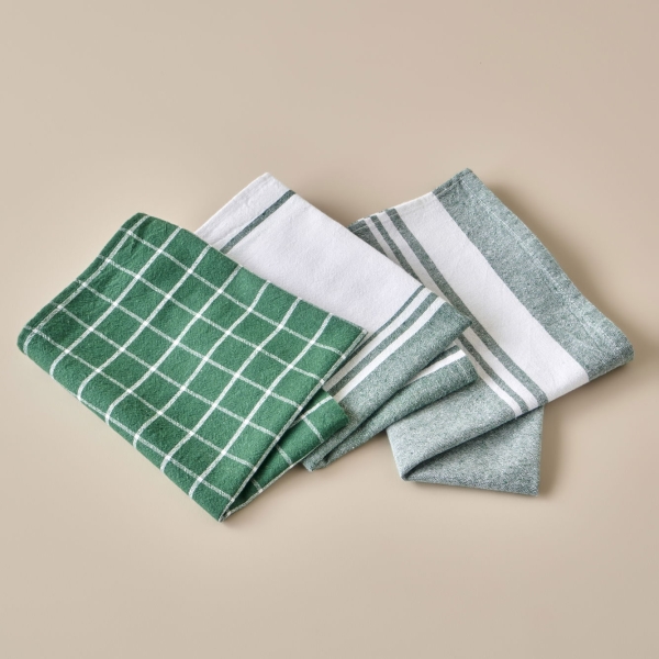 3 Pieces Juno Cotton Drying Towel Set 45 x 65 cm - Green / White