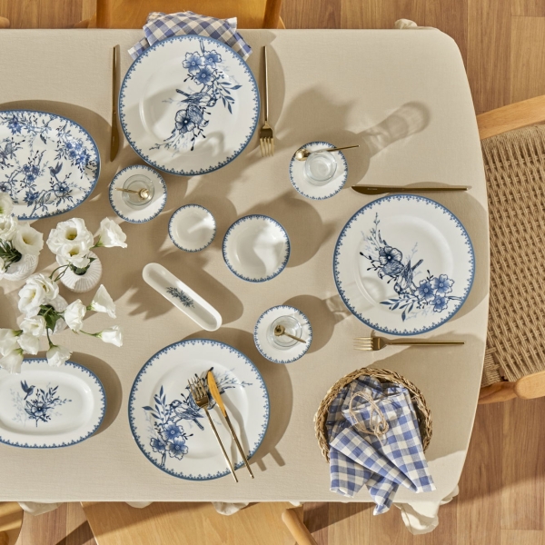 26 Pieces Bleu Blanc Porcelain Breakfast Set - Blue / White