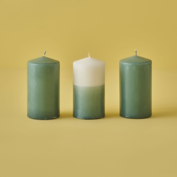 3 Pieces Hill Baton Candle 5 x 11 cm - Green