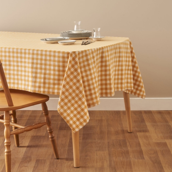 Pavia Cotton Tablecloth 150 x 150 cm - Mustard / White