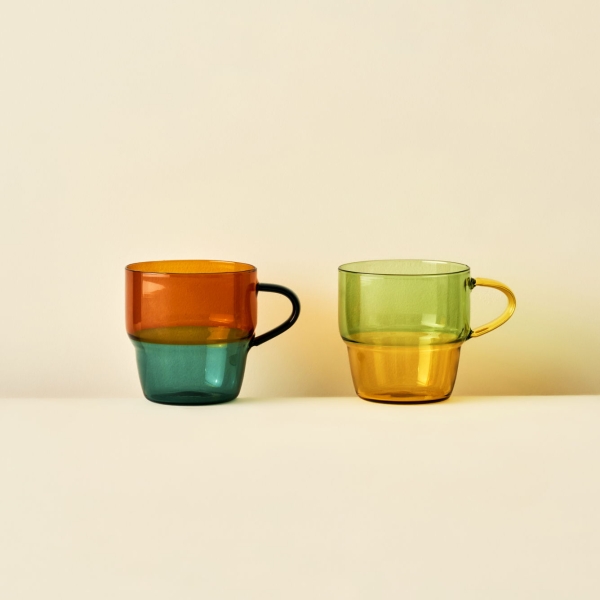 2 Pieces Castel Mug Set 270 ml - Green / Orange / Yellow / Turquoise