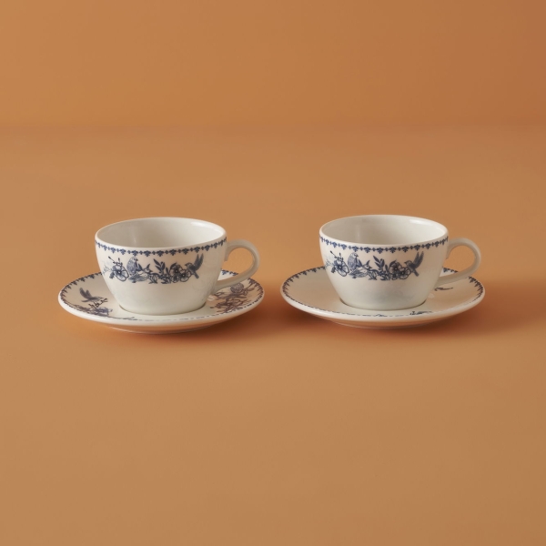 2 Pieces Bleu Blanc Porcelain Tea Cup Set 270 ml - Blue / White