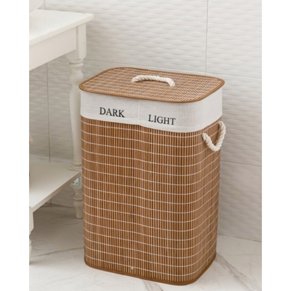 Urbann Bamboo Foldable 2 Compartment Laundry Basket 40x30x60 cm Brown