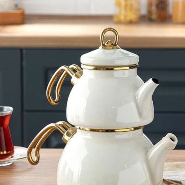 Perro Enamel Mini Size Tea Pot 0,50 lt + 1,1 lt White
