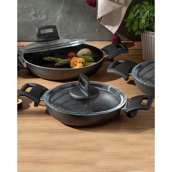 Oslo Granite 3 Pieces Shallow Pan Set 18-20-22 cm Anthracite