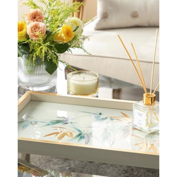 Bamboo Glass Decorative Tray 31x46 cm Cream-Gold