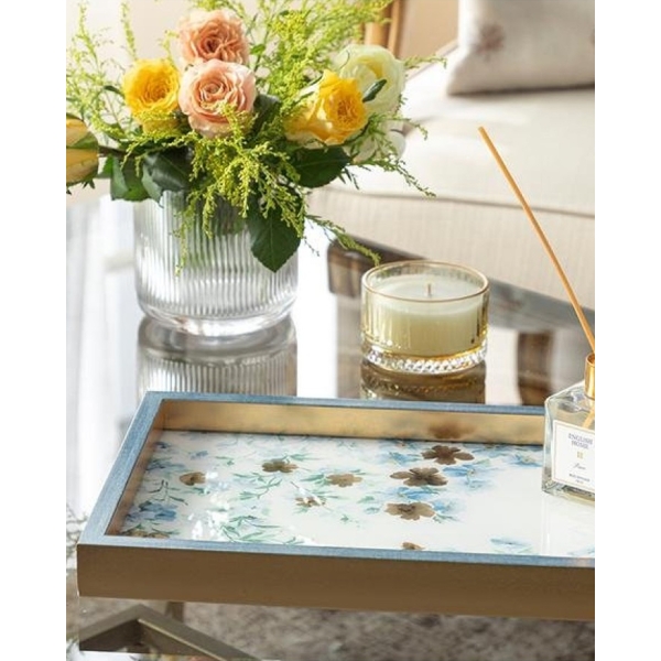 Floret Glass Decorative Tray 22x37 cm Blue