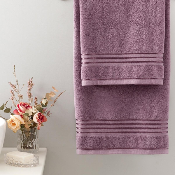 Romantic Stripe Filoselle Bath Towel Set 50x85cm + 70x150cm Light Damson