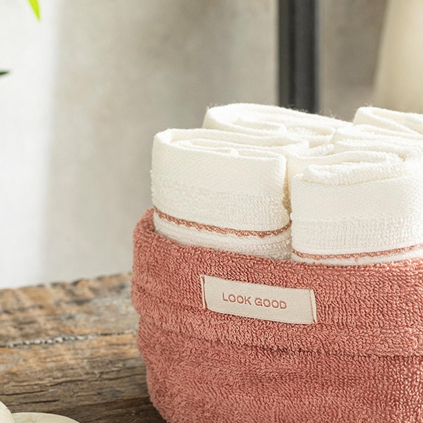 Quadro Cotton 4 Set Towel Set 30x40 cm Dusty Rose - Ecru