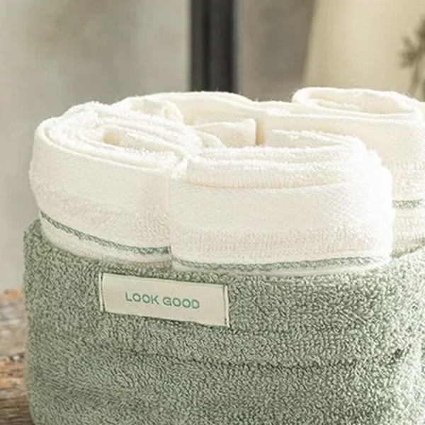 Quadro Cotton 4-Piece Towel Set 30x40 cm Aqua Green-Ecru