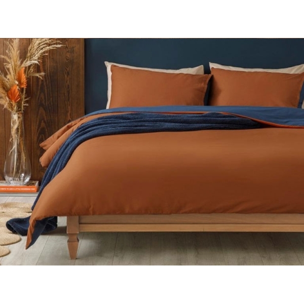 Plain Cotton Double Person Duvet Cover Set 200x220 cm Orange-Blue