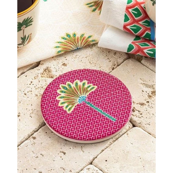 Exotic Palm Ceramic Coaster 10.8 cm Pink