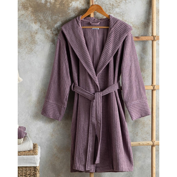 Stripe Cotton Roving Bathrobe S-m Purple