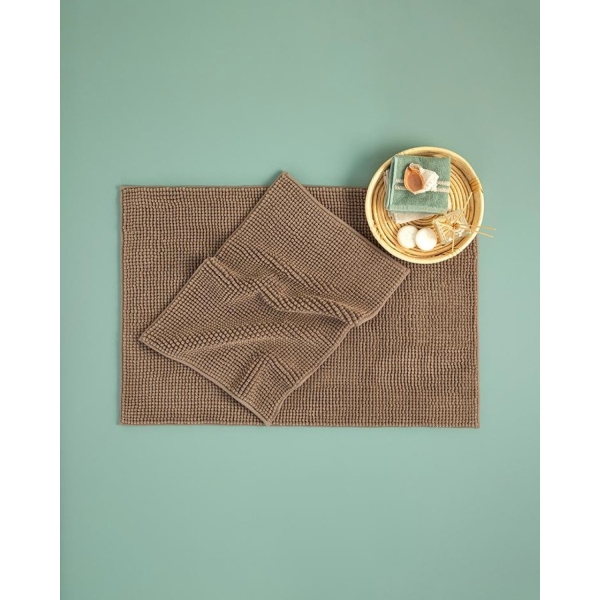 Paige Polyester Pasta Bath Mat Set 60x90 cm + 40x60 cm Brown