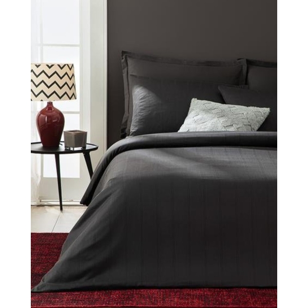 Lystral Striped Cotton Satin Boxed King Size 4 Padded Duvet Cover Set 240x220 cm Anthracite