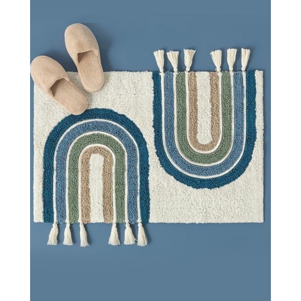 Journey Cotton Bath Mat 60x90 Cm Ecru - Blue