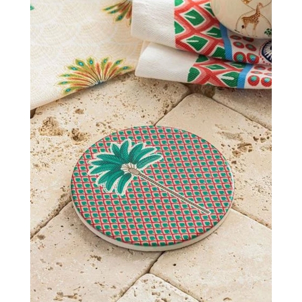 Exotic Palm Ceramic Coaster 10.8 cm Pink-Green