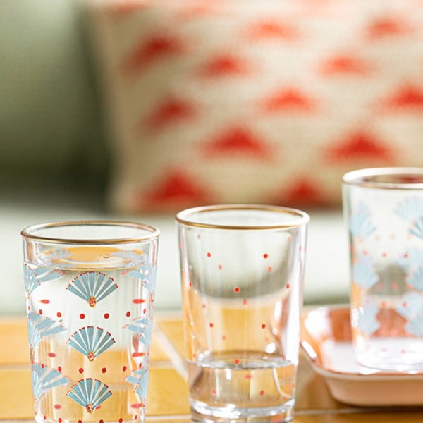 Exotic Art Glass 6 Set Served with Coffee Water Glass 110 ml Blue-Pink