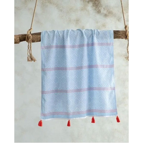 Beech Cotton Fringed Loincloth 90x150 cm Blue-Red 