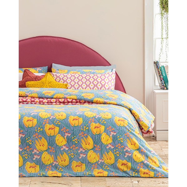 Tulip Paradise Easy Iron Double Person Duvet Cover 200x220 cm Blue