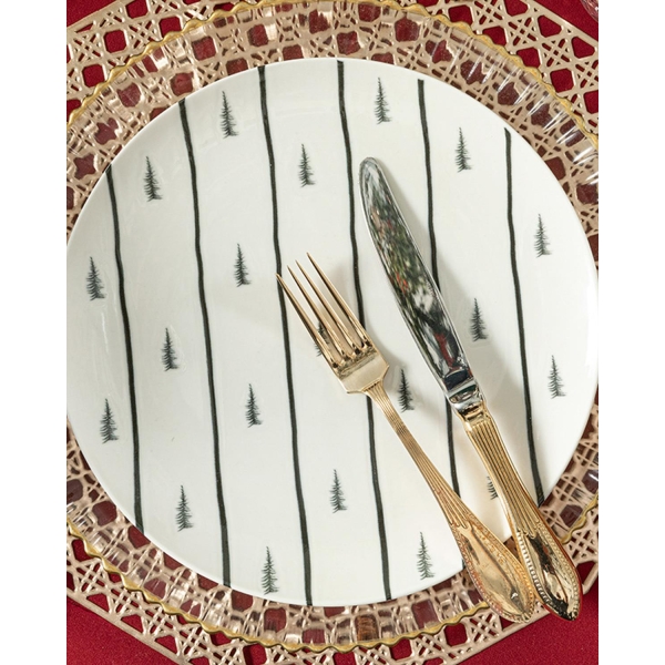 Pine Tree Grain Bone China Service Plate 26 cm Dark Green