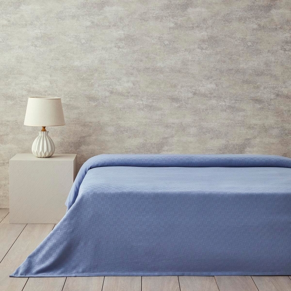 Plain Cotton Double Pike 200x220 cm Blue