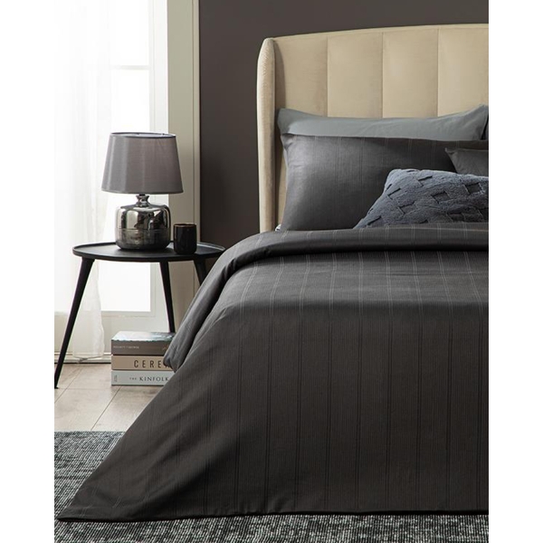 Listra Jacquard Striped Cotton Satin Double Person Duvet Cover Set 200x220 cm Anthracite