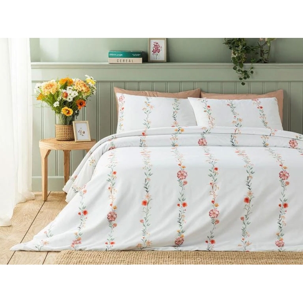 Romantic Line Soft Cotton with Digital Print For One Person Duvet Cover Set 160x220 cm Light Pink