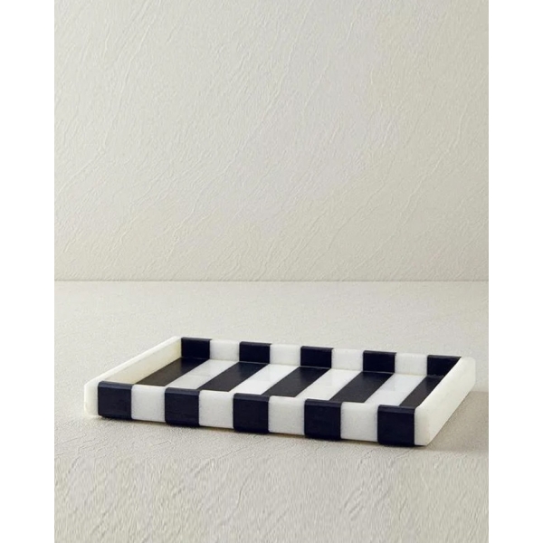 Marble Marble Decorative Tray 30x20x2 cm Black - White