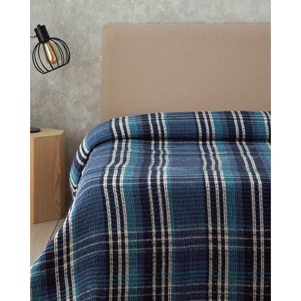 Plaid Waffle Scotch For One Person Blanket 150x200 cm Blue