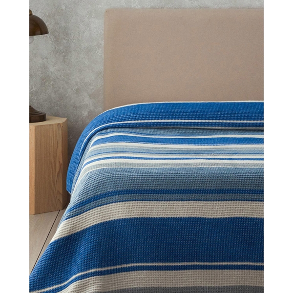 Striped Four Seasons Double Blanket 180x220 cm Blue