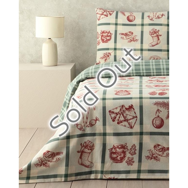 Winter Joy Flannel Double Size Duvet Cover Set 200x220 cm Green